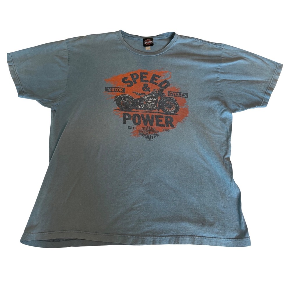 Harley-Davidson Graphic T-Shirt Mens XXL Blue Fair Speed & Power Huntsville AL